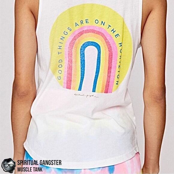 SPIRITUAL GANGSTER GOOD THINGS HORIZON RAINBOW GRAPHIC MUSCLE TANK WHITE SMALL - Picture 8 of 13